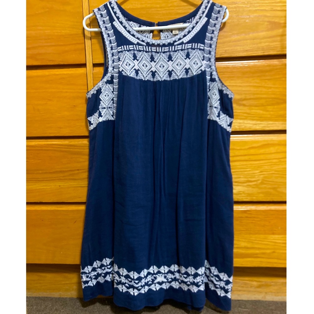 Lucky Brand Navy Blue Embroidered Knee Length Dress